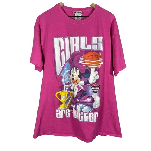 Vintage Disney-Champion Women’s Pink Minnie Mouse “Girls Are Better” T-shirt - Picture 1 of 4